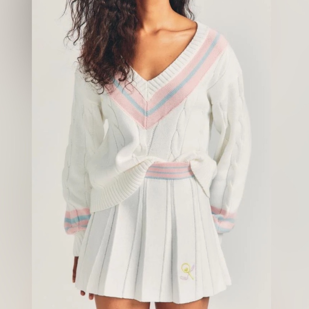 LoveShackFancy-White Cable Knit tennis skirt white Medium NWT